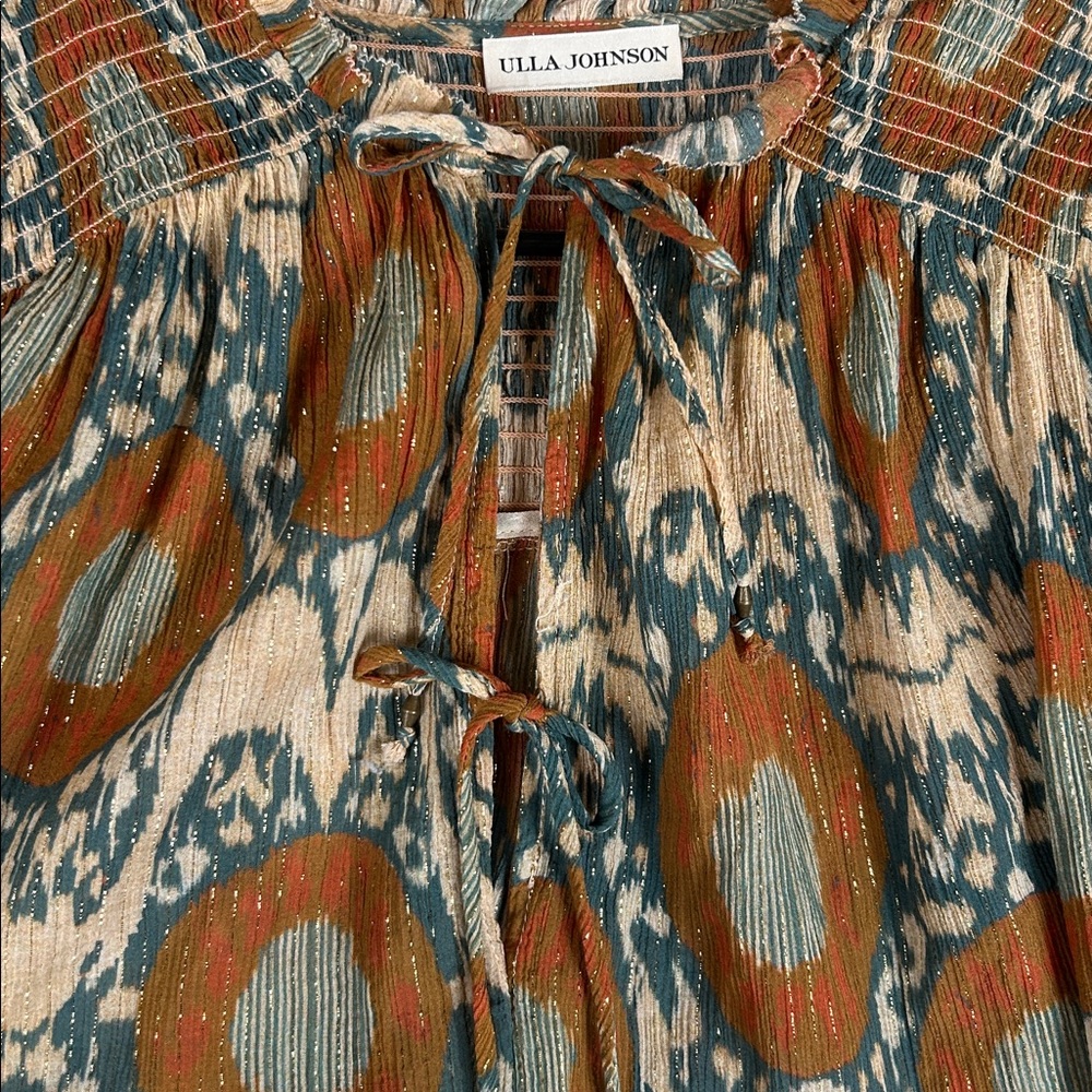 ULLA JOHNSON Long Sleeve Smocked Cuffs Double Lace Metallic Threads Size 8 - Picture 7 of 16
